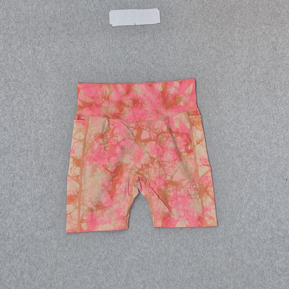 PINK Women Activewear Pants L Pink Shorts Tie Dye Biker 5" Inseam Logo NWT